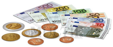 Euro bankovky a mince - magnetické v kufru