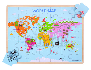 Mapa světa, dřevěné puzzle