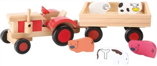 Dřevěný traktor s vlečkou a zvířátky
