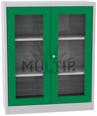 Kovová skříň s prosklenými dveřmi, 115 cm
